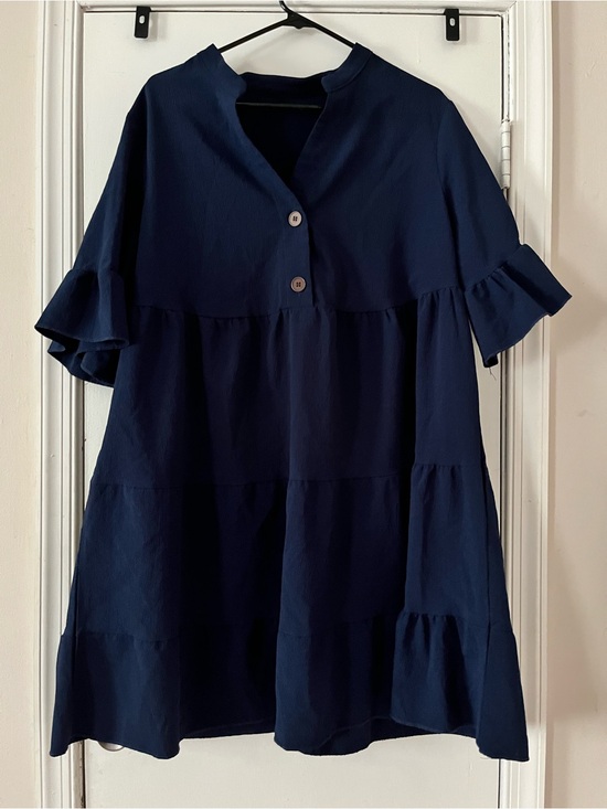 SHEIN Dresses & Skirts - SHEIN Curve 1XL Navy Blue Tiered Babydoll Dress Ruffle Sleeve Plus Si